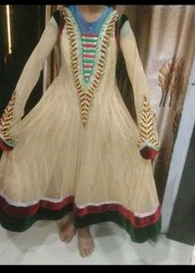 Elegant Cream Embellished Anarkali Gown