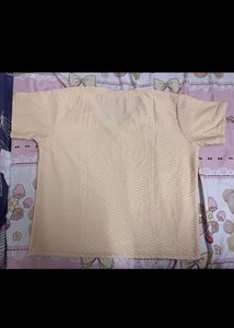 Cream Textured V-Neck T-Shirt