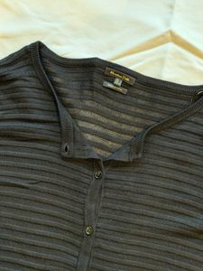 Massimo Dutti - Black Textured Button-Up Cardigan