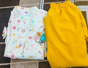 Girls Floral Top & Yellow Pants Set Size-38