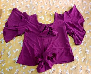 Maroon Ruffle Sleeve Crop Top