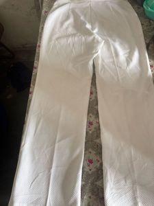 Women White Ribbed Straight Pants | High Waist
