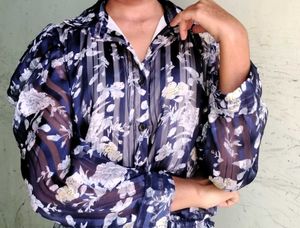 Floral Striped Sheer Blouse