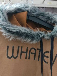"Whatever" Graphic Hoodie with Faux Fur Trim