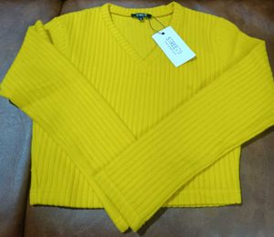 Street 9 Ribbed V-Neck Fitted Crop Top
