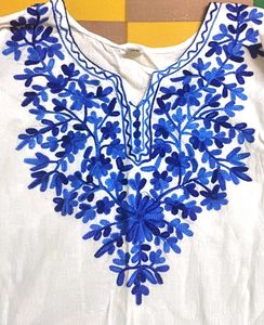 white embroidery kurta womens