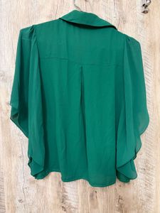 Elegant Emerald Green Flutter Sleeve Top