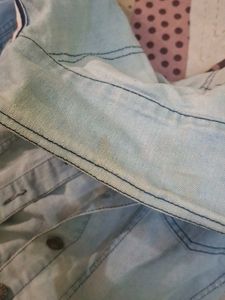 Y2K Denim Jacket with Striped Sleeves