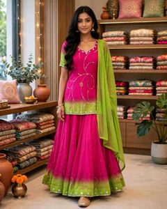 Stunning Pink & Green Lehenga Choli Set
