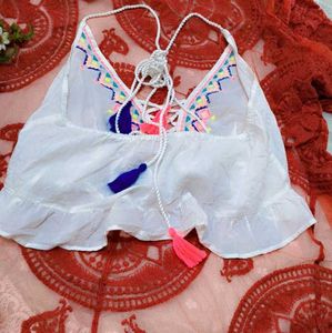 Boho White Cropped Top