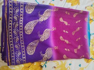 Vibrant Peacock Print Ombre Saree