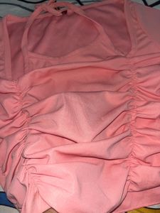 Pink Ruched Halter Neck Top
