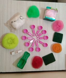 Combo Of Scrubbers And Plastic Spoons