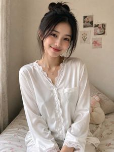 Elegant White Lace Trimmed V-Neck Top