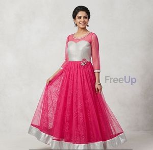 Stunning pink & Silver Festive Anarkali Gown