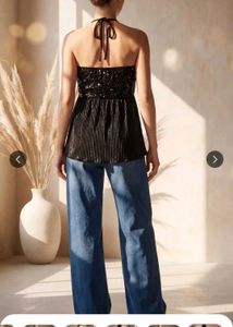 halter neck black sequence top