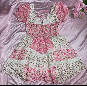 Light Pink Floral Tiered Mini Dress