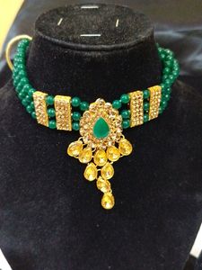 Necklace Green Kundan Stone Work