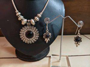 boho silver Necklace & Earring Set