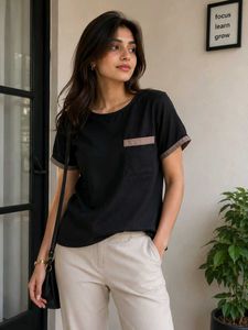 Sheer Black Top with Pocket Detail