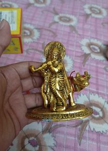 Metal Lord Krishna with Cow Idol