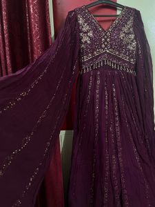 brand new Embellished gown with falling sleeves