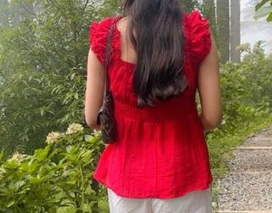 Vibrant Red Bow Detail Top