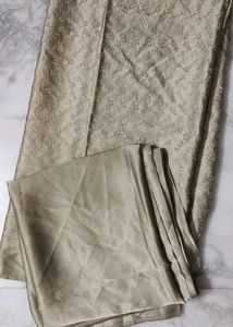 unstitched 2piece Chikankari satin silk set