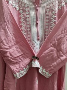 Pink Kurta Set with White Embroidery