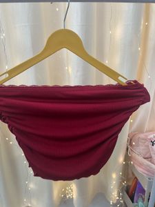 Red Ribbed Tube Top with Black Lace Trim