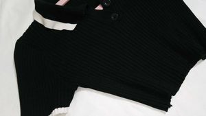 Black Cropped Polo Top