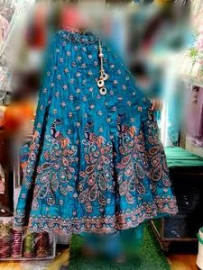 Stunning Teal Peacock Embroidered Lehenga Choli