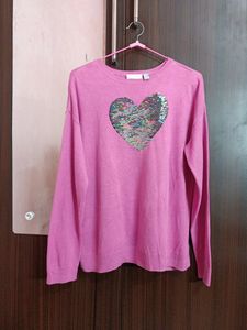Pink Heart Sequin Sweater