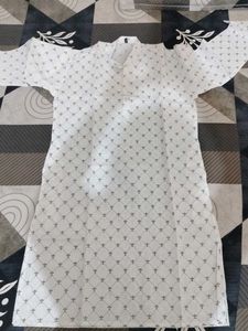 Men's White Kurta with Brown Print