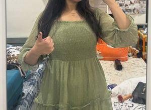 Cottage core  Green Smocked off shoulder Dres