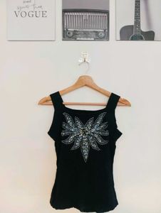 Sparkly Embellished Black Tank Top