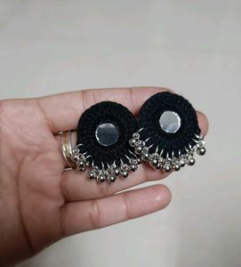Boho Black Mirror Jhumka Earrings(navratri)