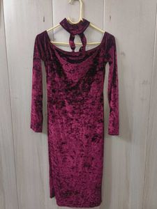 Crushed Velvet Mock Neck Dress