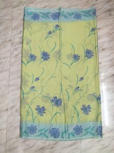 Lime Green Purple Flowers Saree