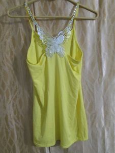 beaded Yellow Cami Top with Butterfly Detail