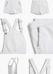 White Denim Short Overalls