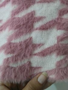 Pink Houndstooth Fluffy Skirt