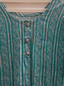 Turquoise Block Print Cotton Salwar Kameez Set