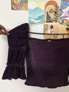 Velvet Puff Sleeve Smocked Top