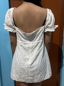 White Off-Shoulder Puff Sleeve Dress