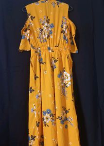 Yellow Floral Cold Shoulder Jumpsuit