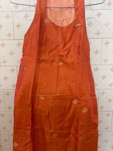 Orange Silk Blend Embroidered kurta