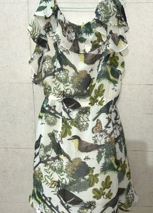 Charming Bird & Butterfly Print Dress