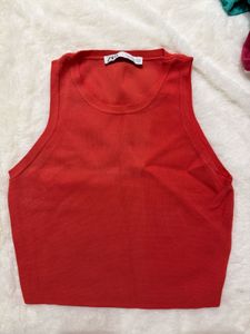 Vibrant Red Ribbed Crop Tank Top