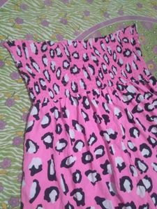 Pink Leopard Print Strapless Dress